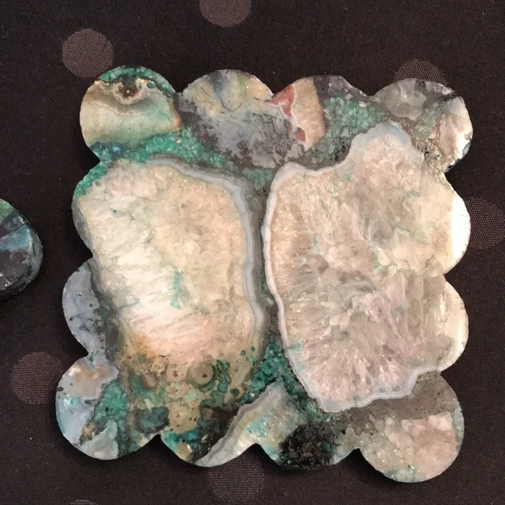 Anthropologie Green and Cream Decorative Stone (Marble Geode Look) Coasters